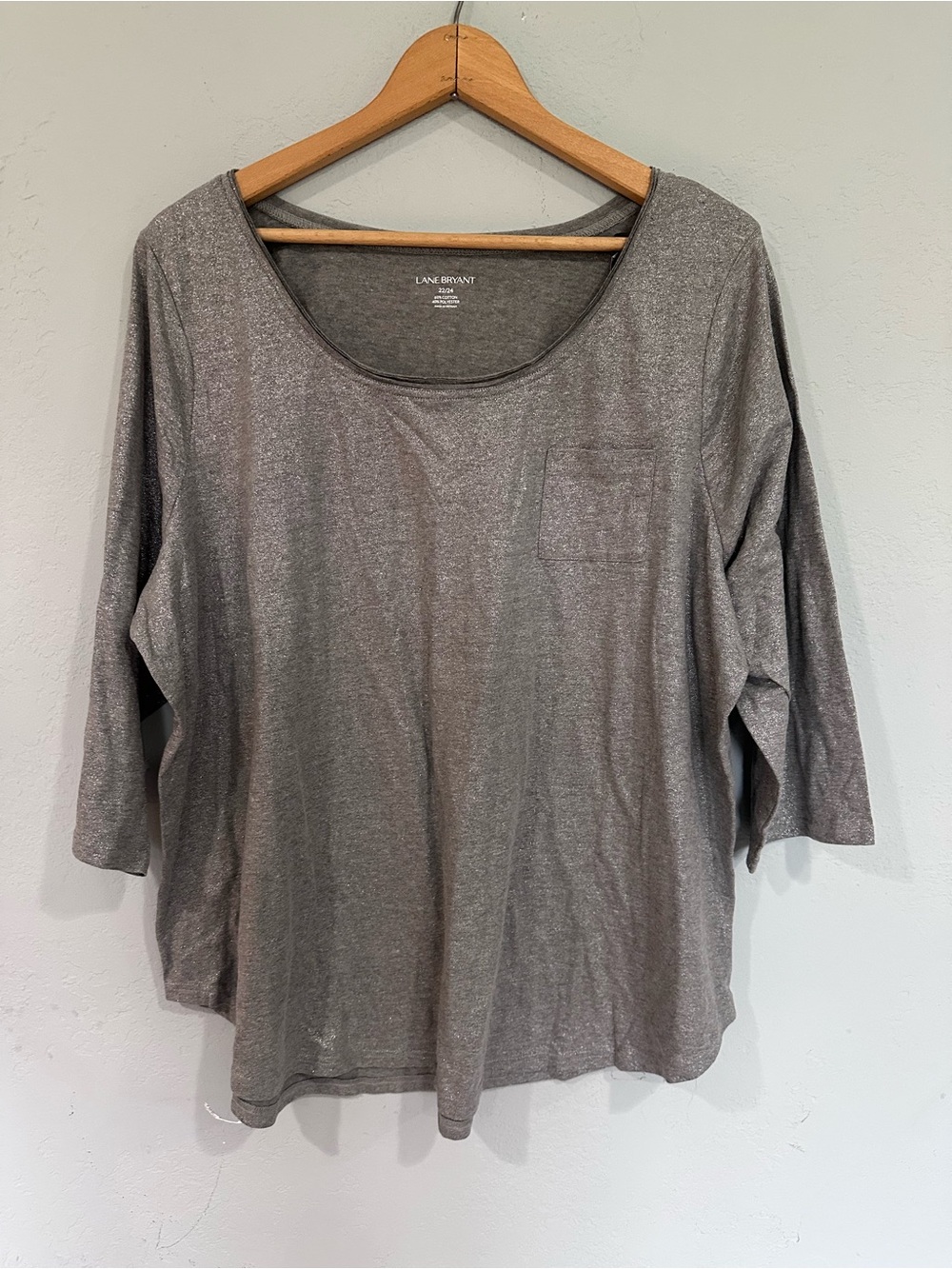 Lane Bryant Gray Scoop Neck Long Sleeve Pocket Tee